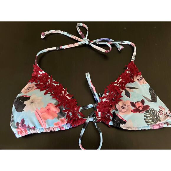 NWT South Beach * Bikini Light Blue Floral Top & Bottom Tie Sz6 - Picture 4 of 14